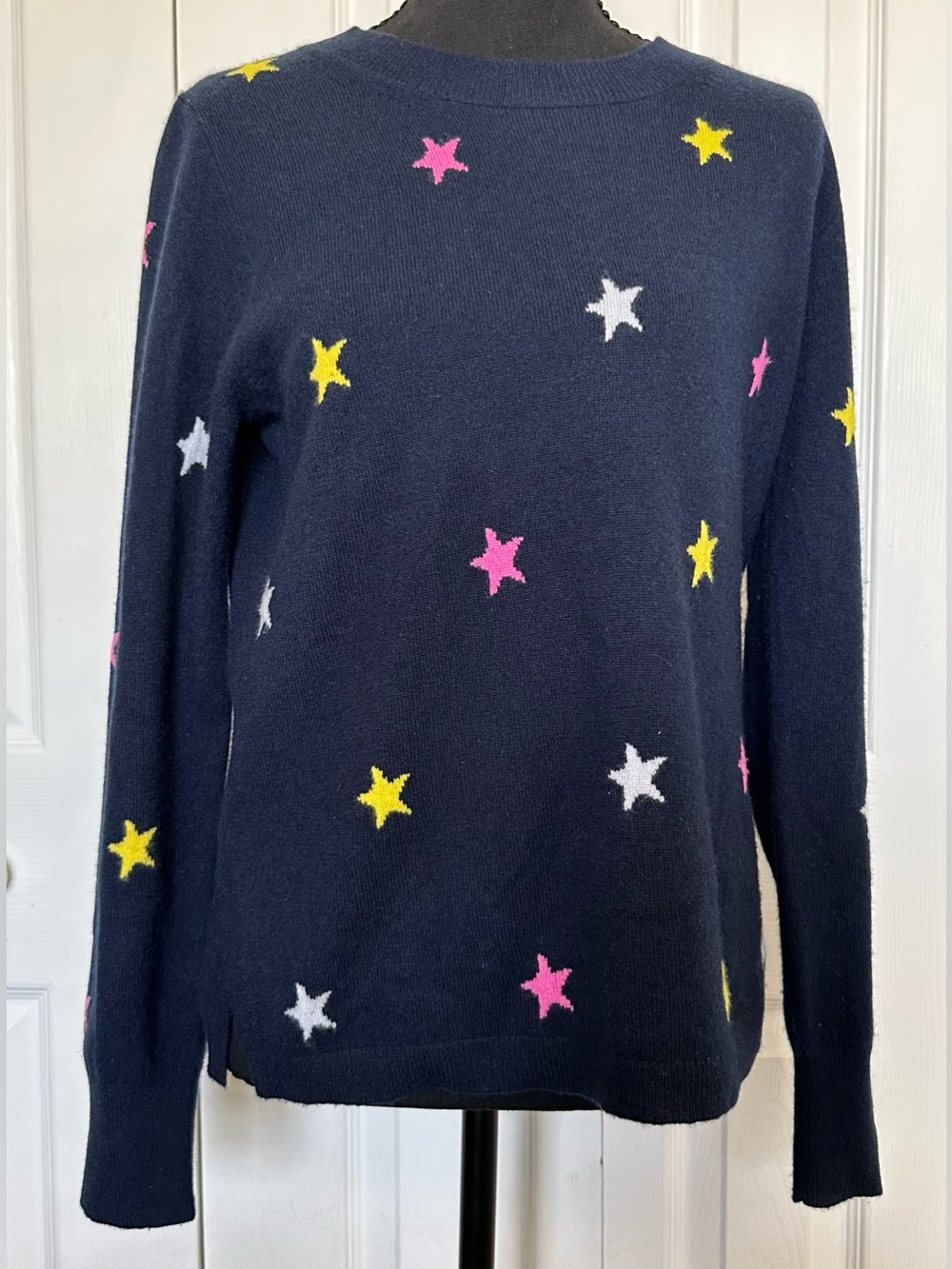 J.Crew 100% Cashmere Navy Star Sweater, Size Medium